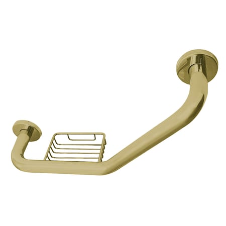 Kingston Brass GBS141012CS7 10" x 12" Angled Grab Bar with Soap Holder, Brushed Brass GBS141012CS7